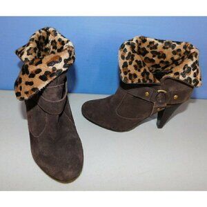STYLE & CO BROWN SUEDE LEATHER ANKLE BOOTS WOMAN'S SIZE 5.5 M WITH FAUX FUR